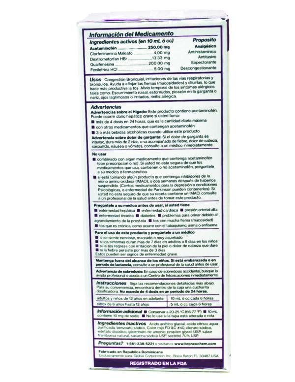 Broncochem II Expectorant Syrup, For Allergy 4 oz /  Jarabe Expectorante Broncochem 4 oz - Image 4