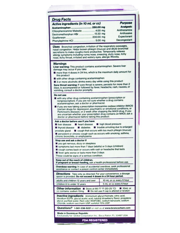 Broncochem II Expectorant Syrup, For Allergy 4 oz /  Jarabe Expectorante Broncochem 4 oz - Image 3