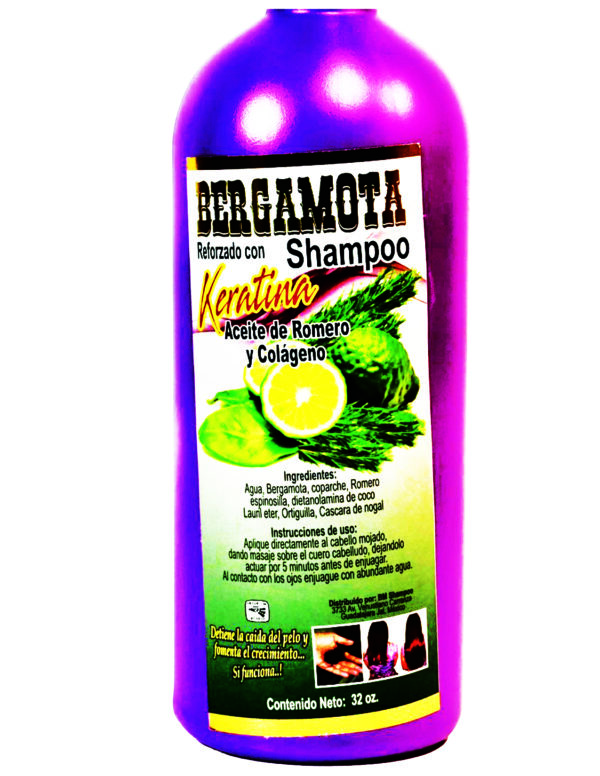 Bergamot Keratin Reinforced Shampoo Rosemary Oil and Collagen / Bergamota Shampoo Reforzado Con Keratina Aceite de Romero y Colageno
