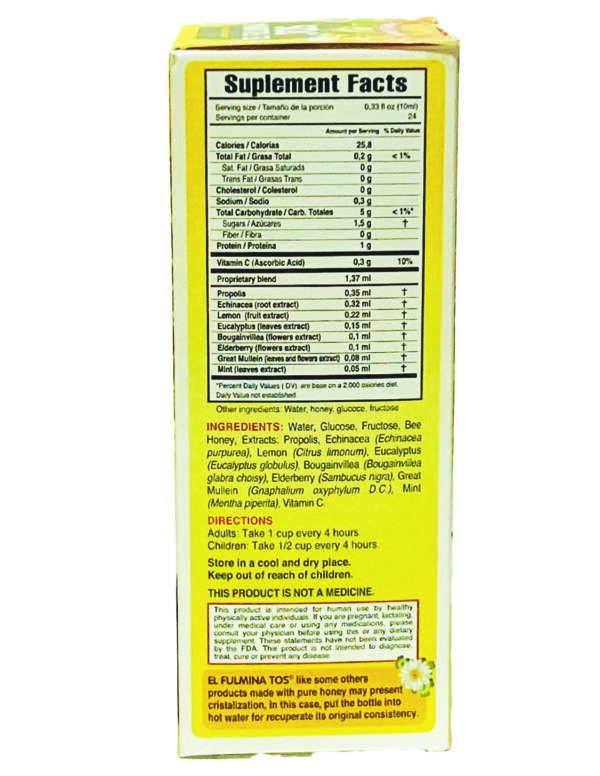 Jarabe el Fulmina TOS Vitamina C (8.11oz) - Syrup with Propolis, Lemon, and Vitamin C - Image 3