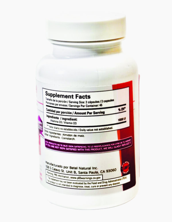 Betel Natural Vitamina D3 10,000 IU 90 capsules  - The Sunshine Vitamin / Betel Natural Vitamina D3 10.000 UI - La vitamina Sunshine 90 cápsulas - Image 4
